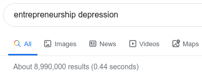 Google search results page for entrepreneurship depression