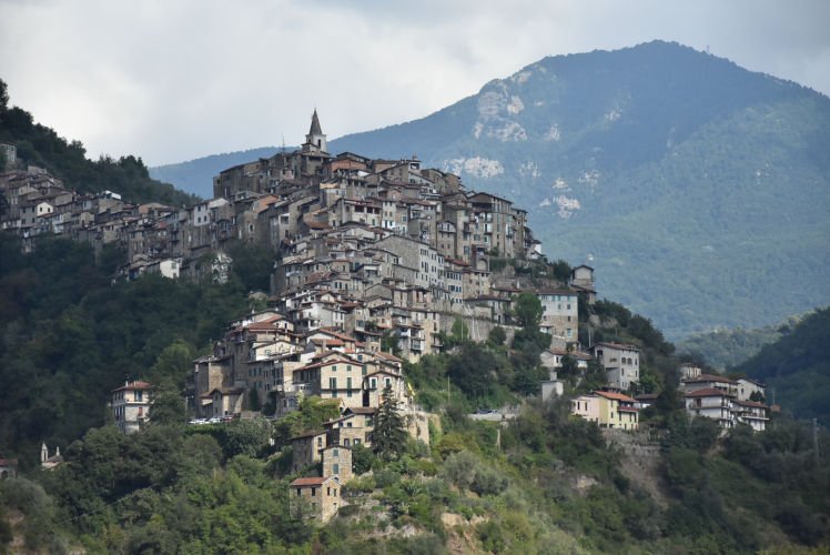 Apricale village perched on a hillside in Liguria