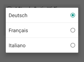 Language selection dialog with German, French, and Italian options