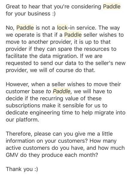 Paddle support reply about subscription migration