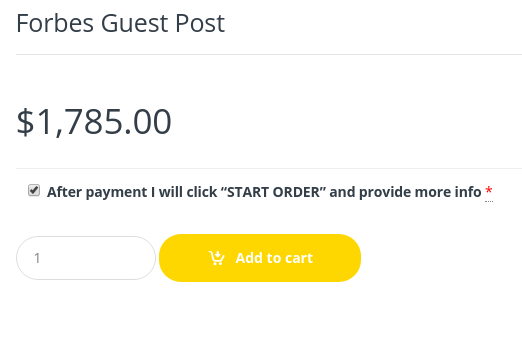 Forbes guest post offer priced at 1,785 dollars