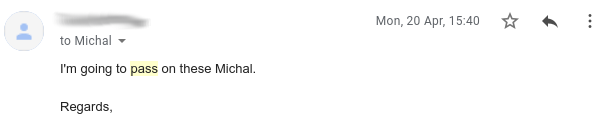 Email reply politely declining a backlink request