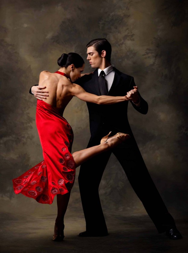 Tango dancers performing a boleo