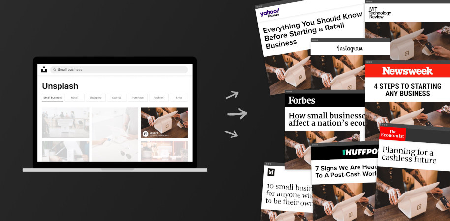Unsplash for Brands promotional slide showing branded images reused online